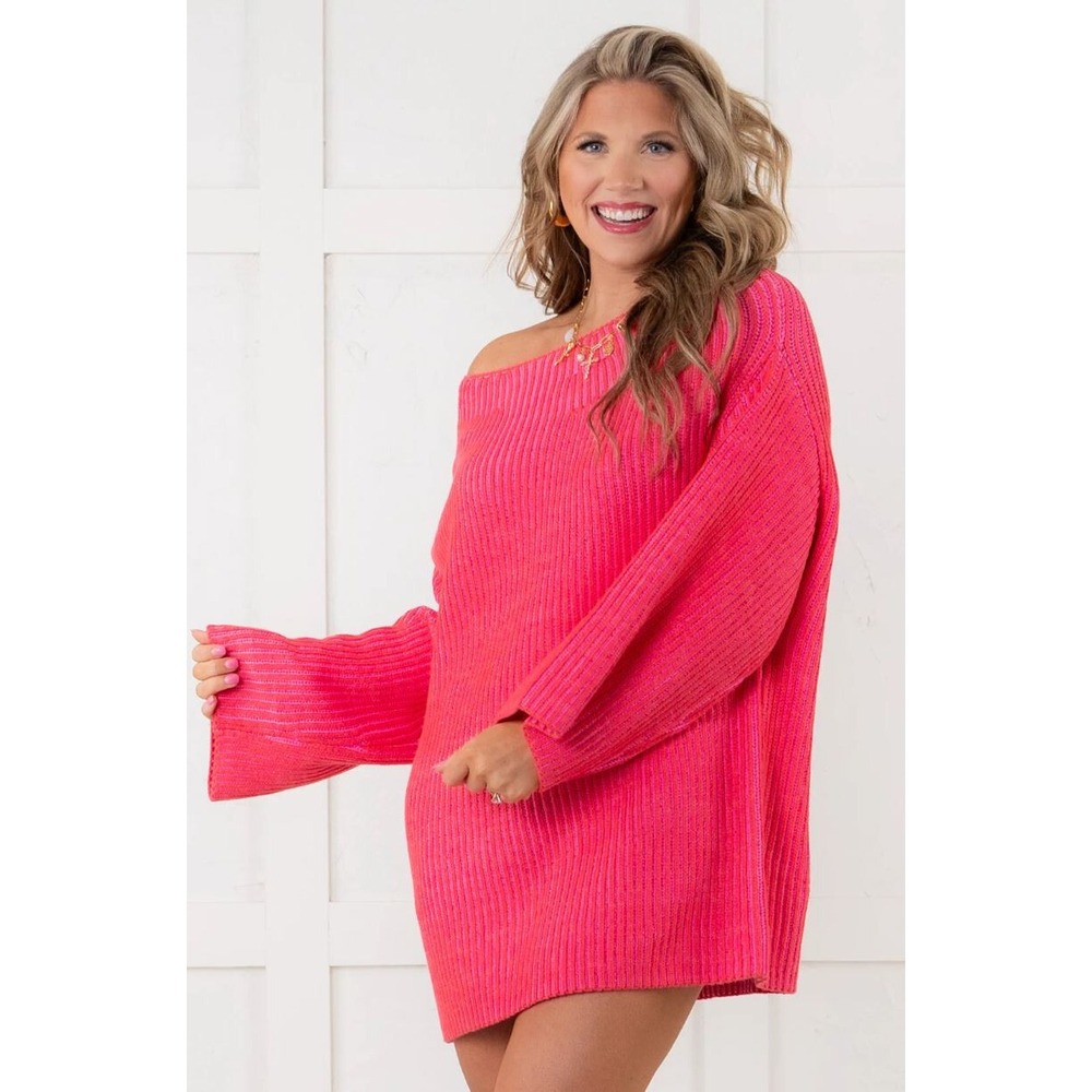 Free People Charlotte Tunic Sweater Pink Blossom Ribbed Knit OB2017803 Womens S